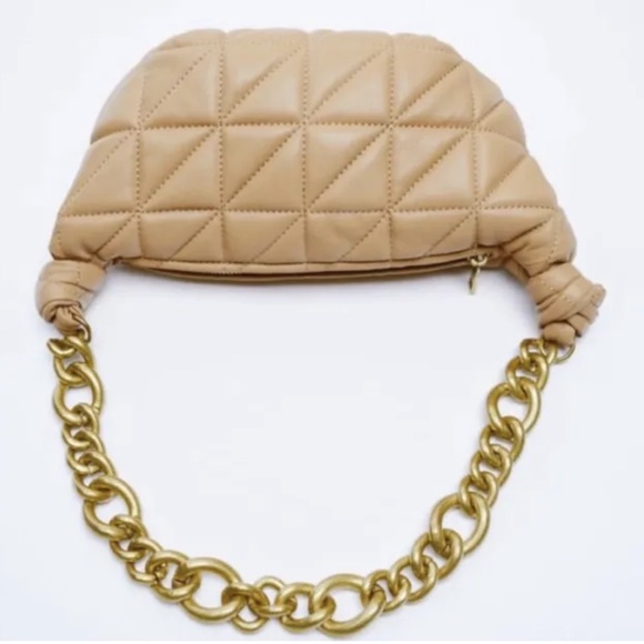 ✨ZARA✨Tan Leather Quilted Chain Strap Shoulder Bag - Picture 2 of 8